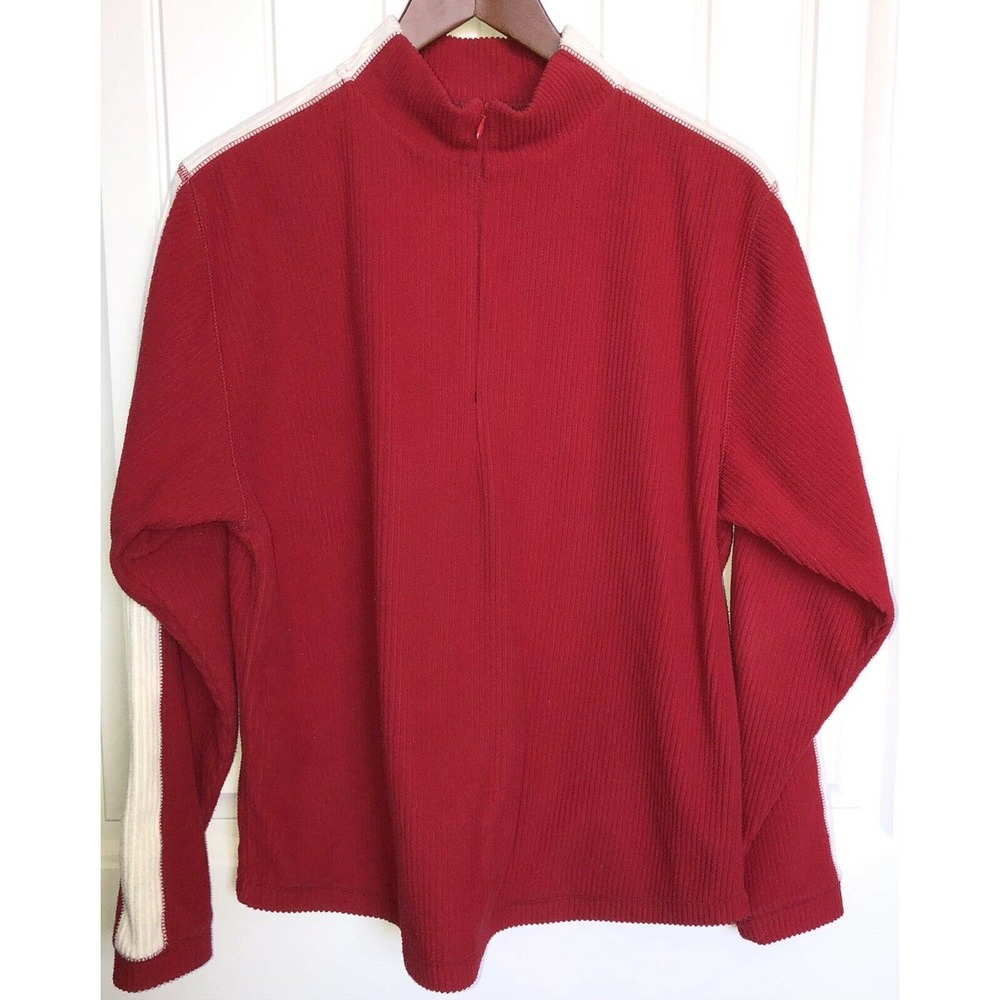 Galyan's Outdoors Mens Ribbed Fleece 1/4 Zip Pullover Red Vintage White Stripes